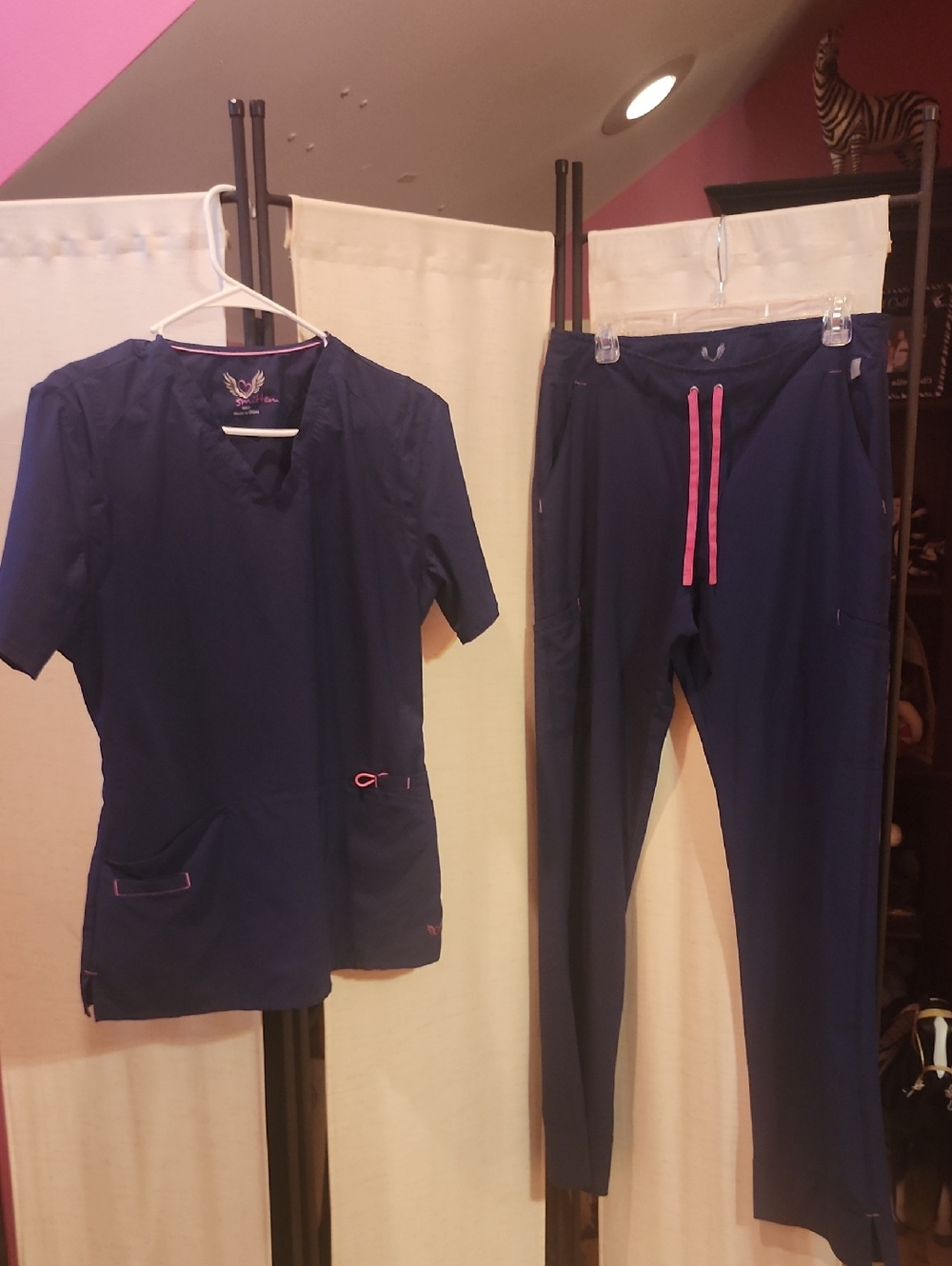 smitten Navy Track Jogger Pants with Pink Drawstring